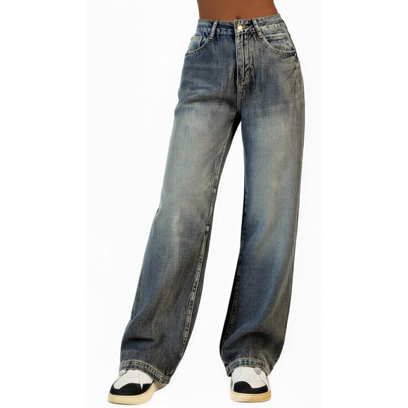 Baggy Wide Leg Jeans Women Plus Size Y2K Vintage Casual Denim Pants - Picture 2 of 4